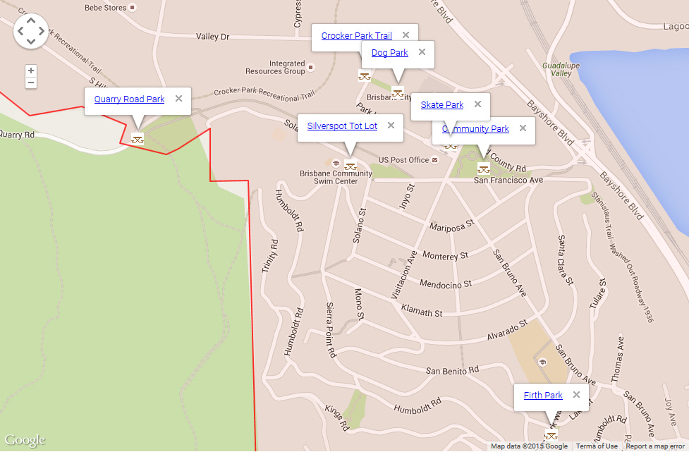 Map of Brisbane showing parks