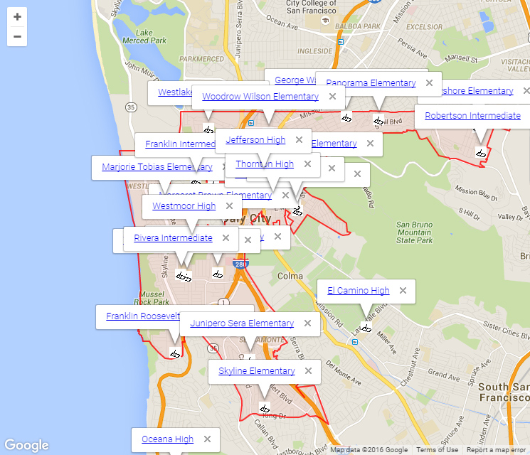 Map of Daly City Schools