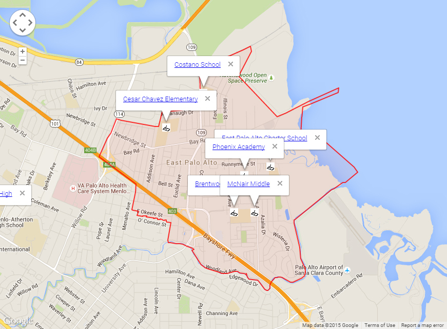 Map of East Palo Alto Schools