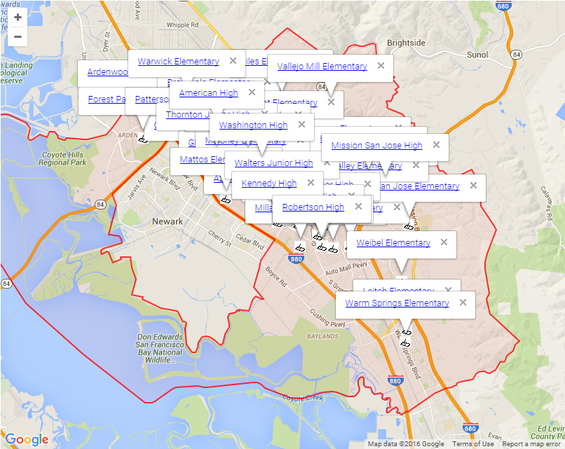 Map of Fremont Schools