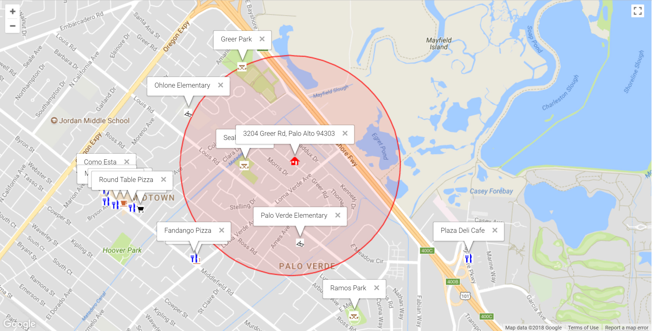 Map of attractions near 3204 Greer Rd, Palo Alto 94303