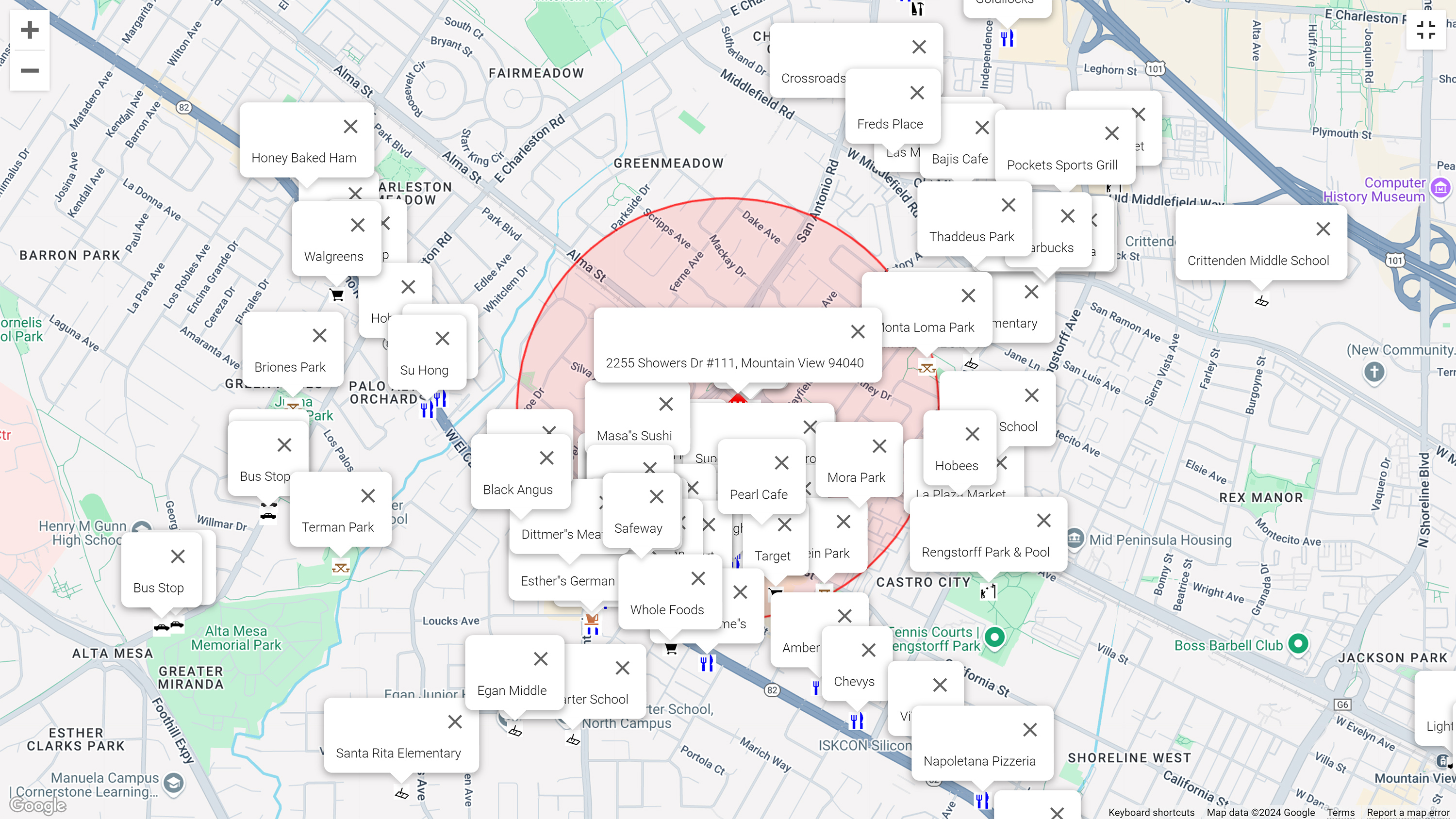 Map of attractions near 2255 Showers Dr #111, Mountain View 94040