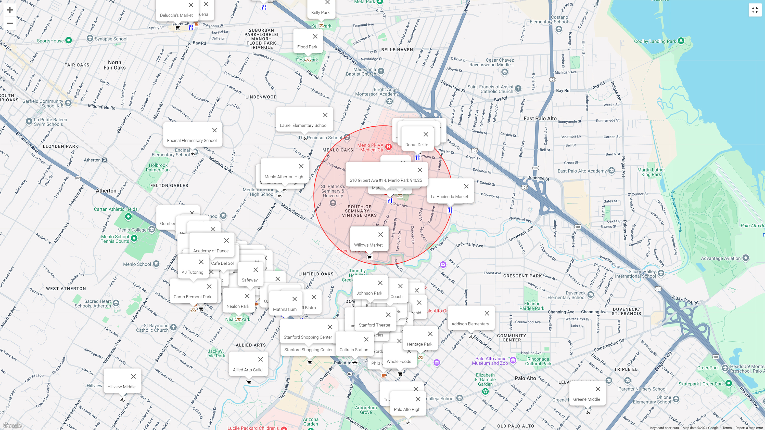 Map of attractions near 610 Gilbert Ave #14, Menlo Park 94025