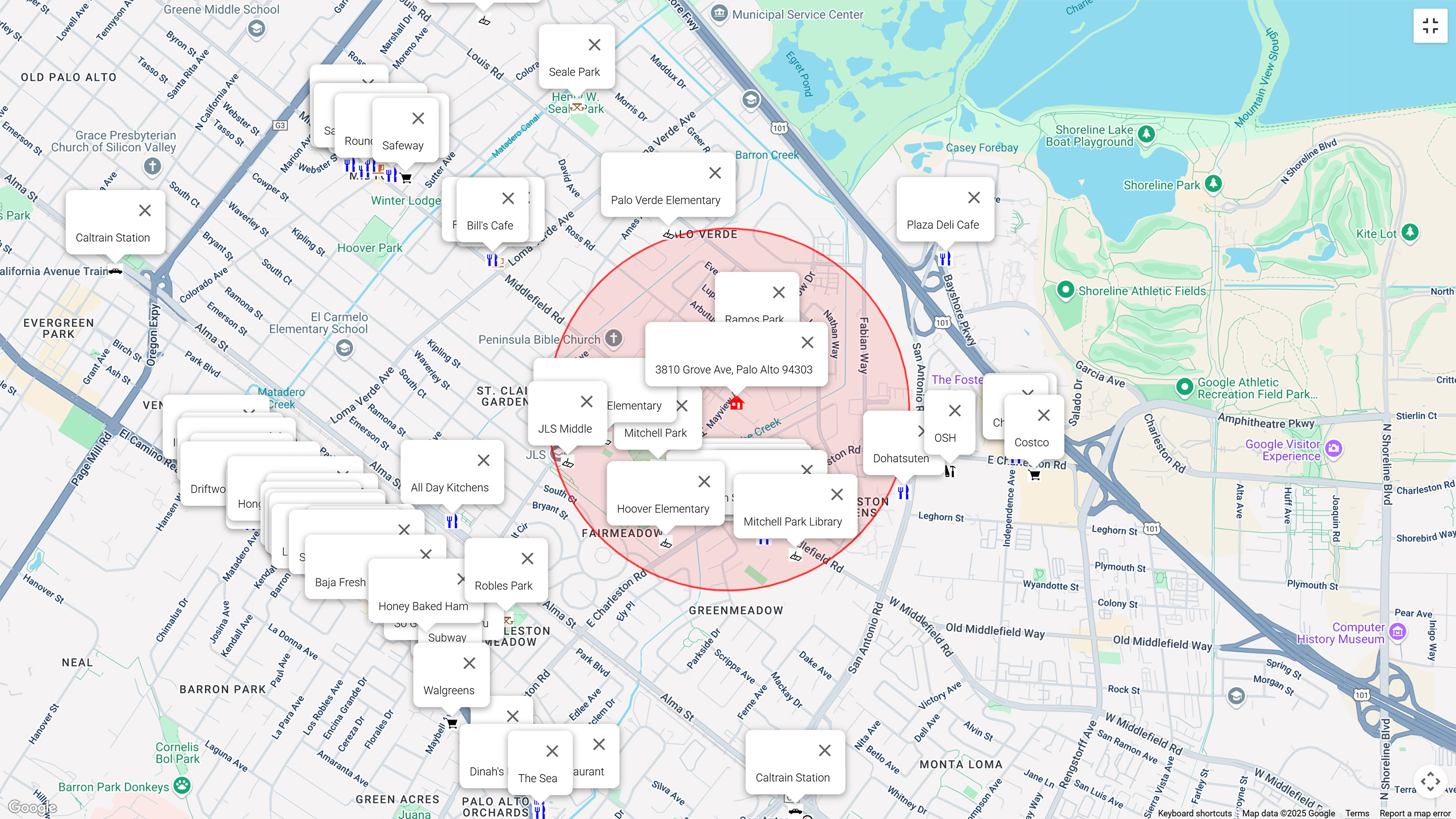 Map of attractions near 3810 Grove Ave, Palo Alto 94303