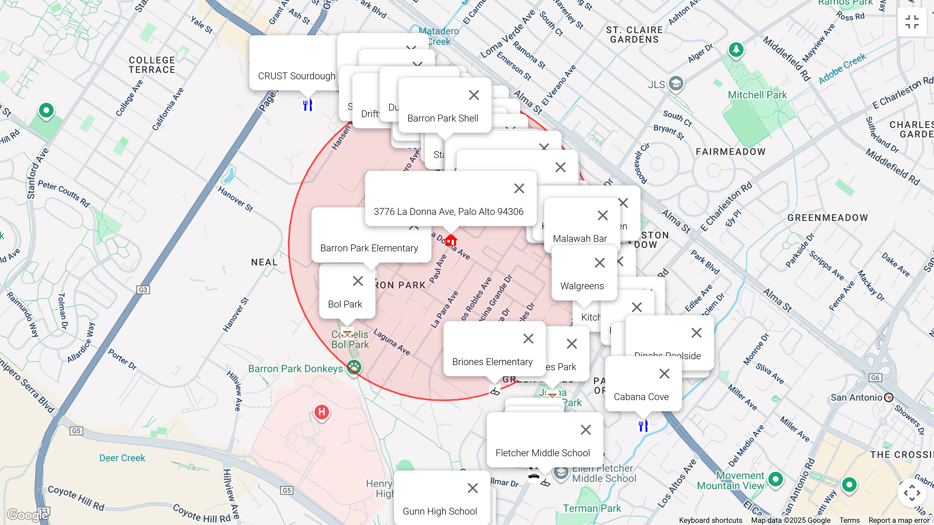 Map of attractions near 3776 La Donna Ave, Palo Alto 94306