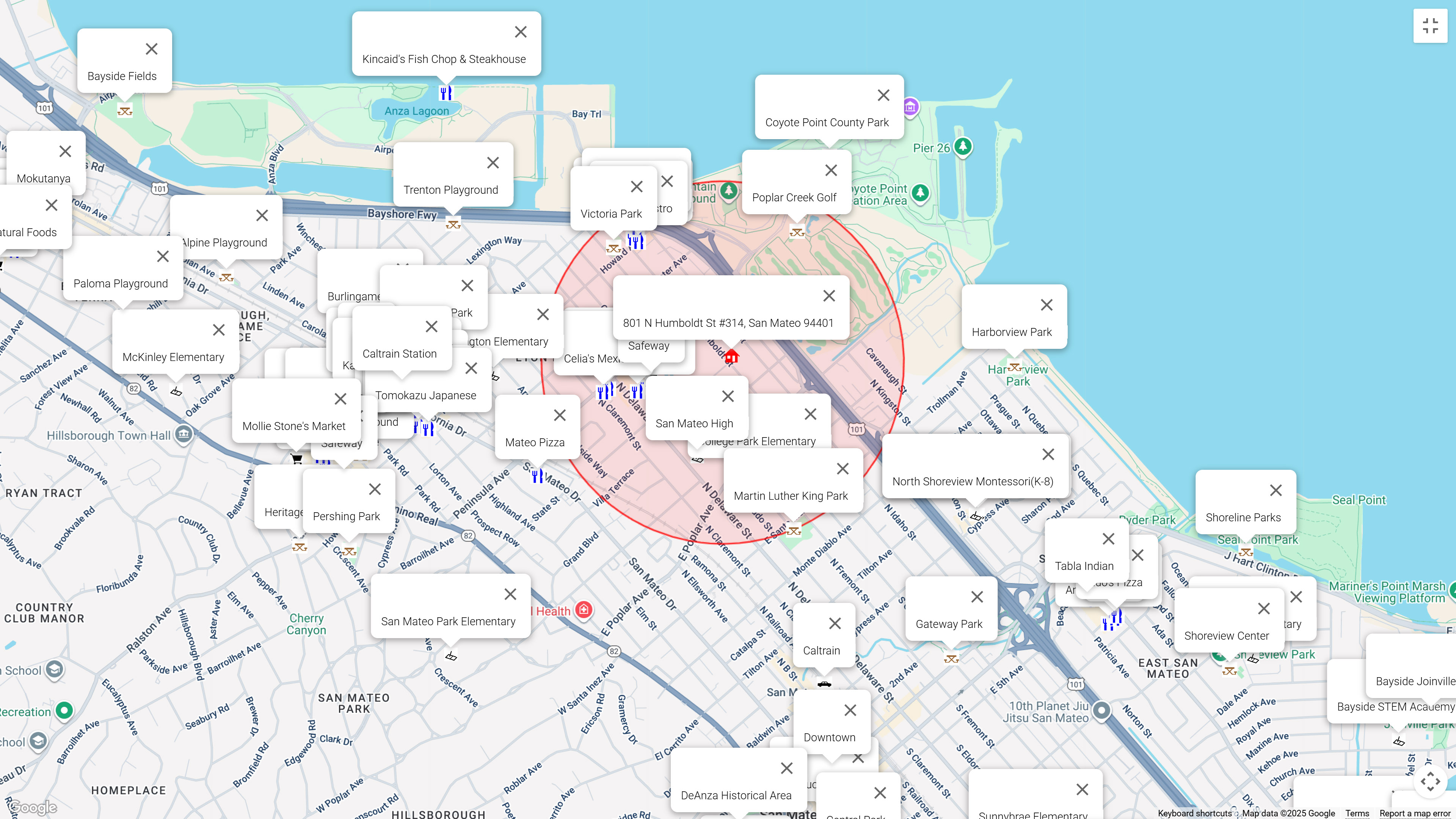 Map of attractions near 801 N Humboldt St #314, San Mateo 94401
