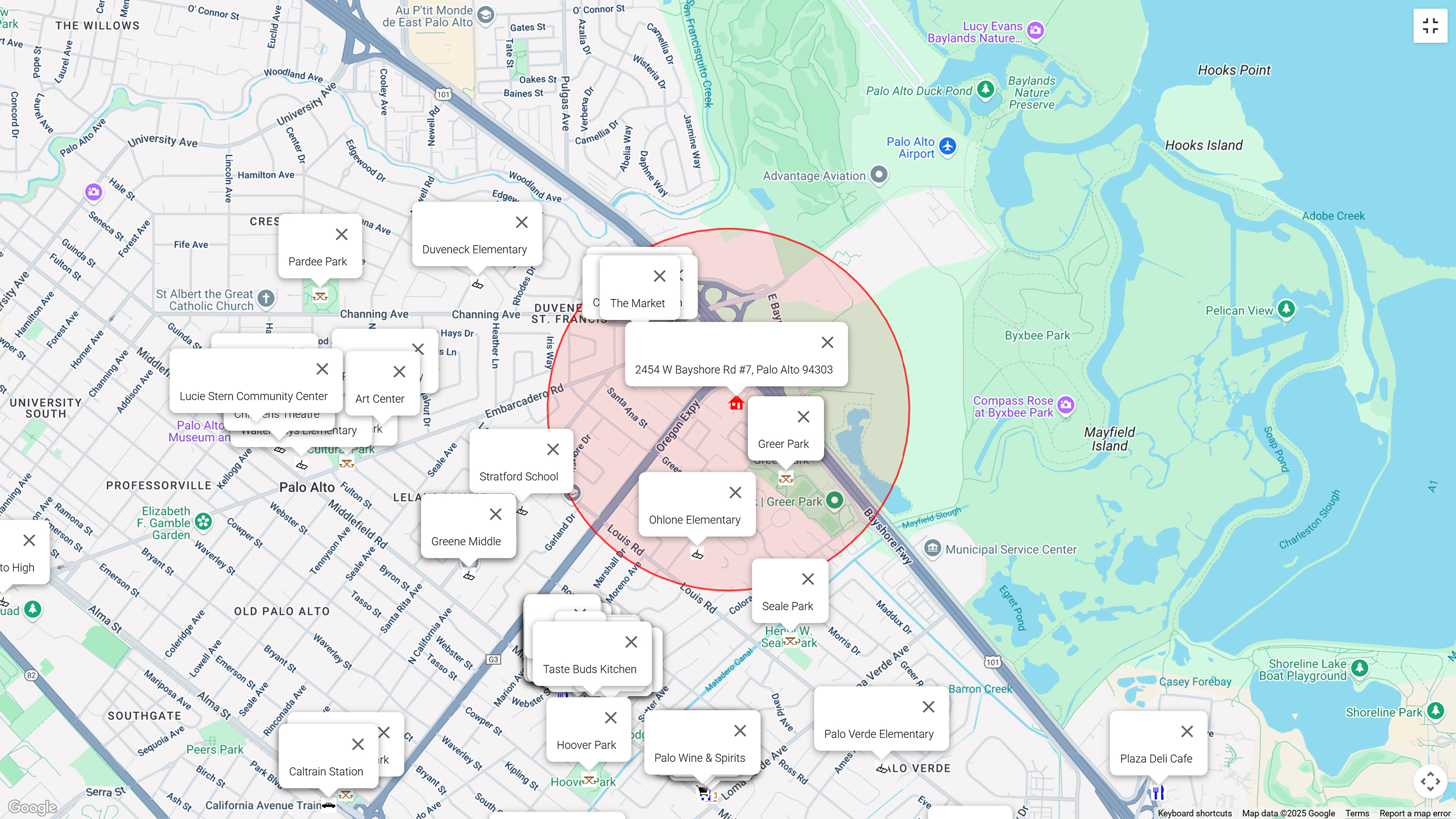Map of attractions near 2454 W Bayshore Rd #7, Palo Alto 94303