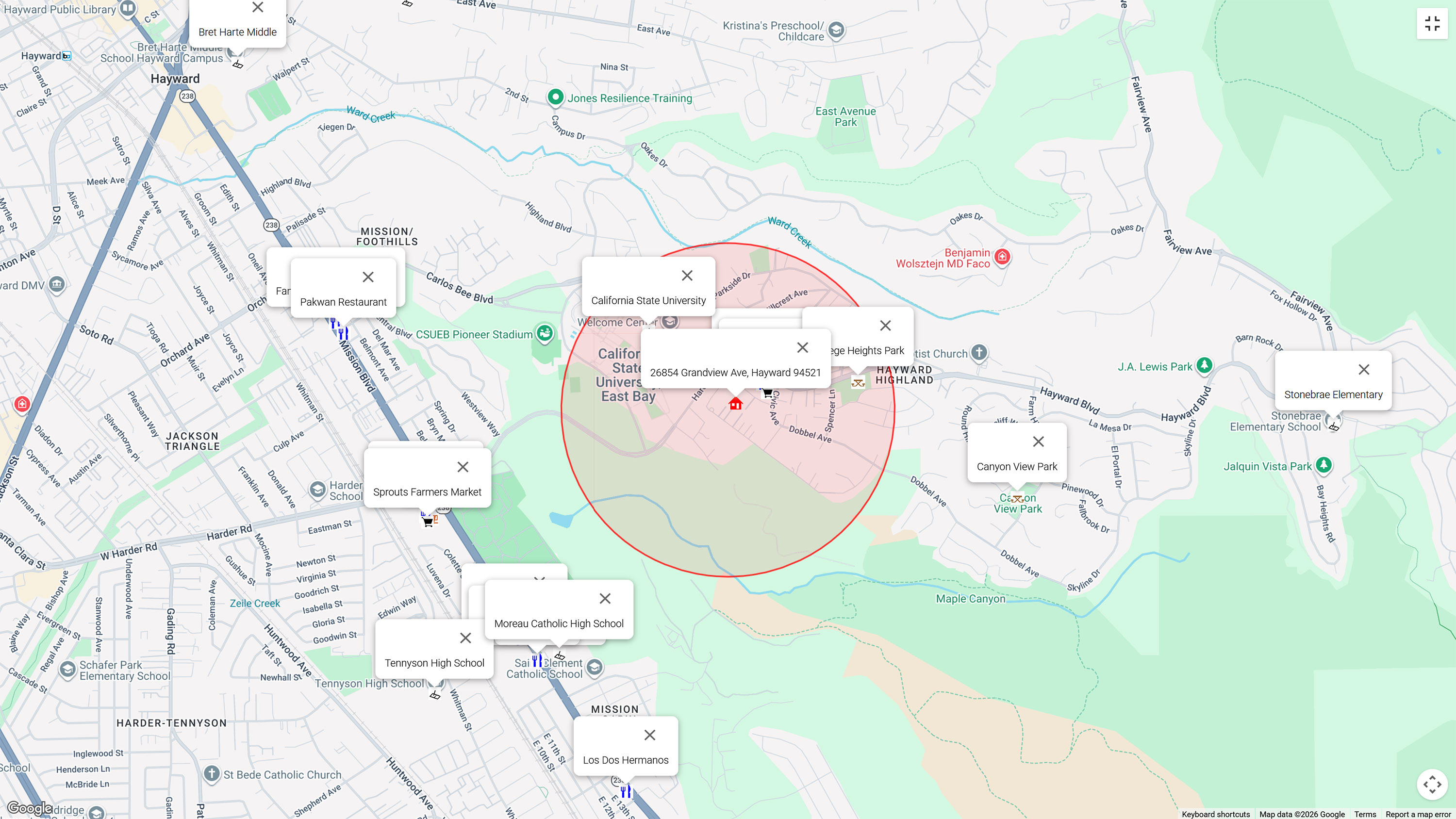 Map of attractions near 26854 Grandview Ave, Hayward 94542