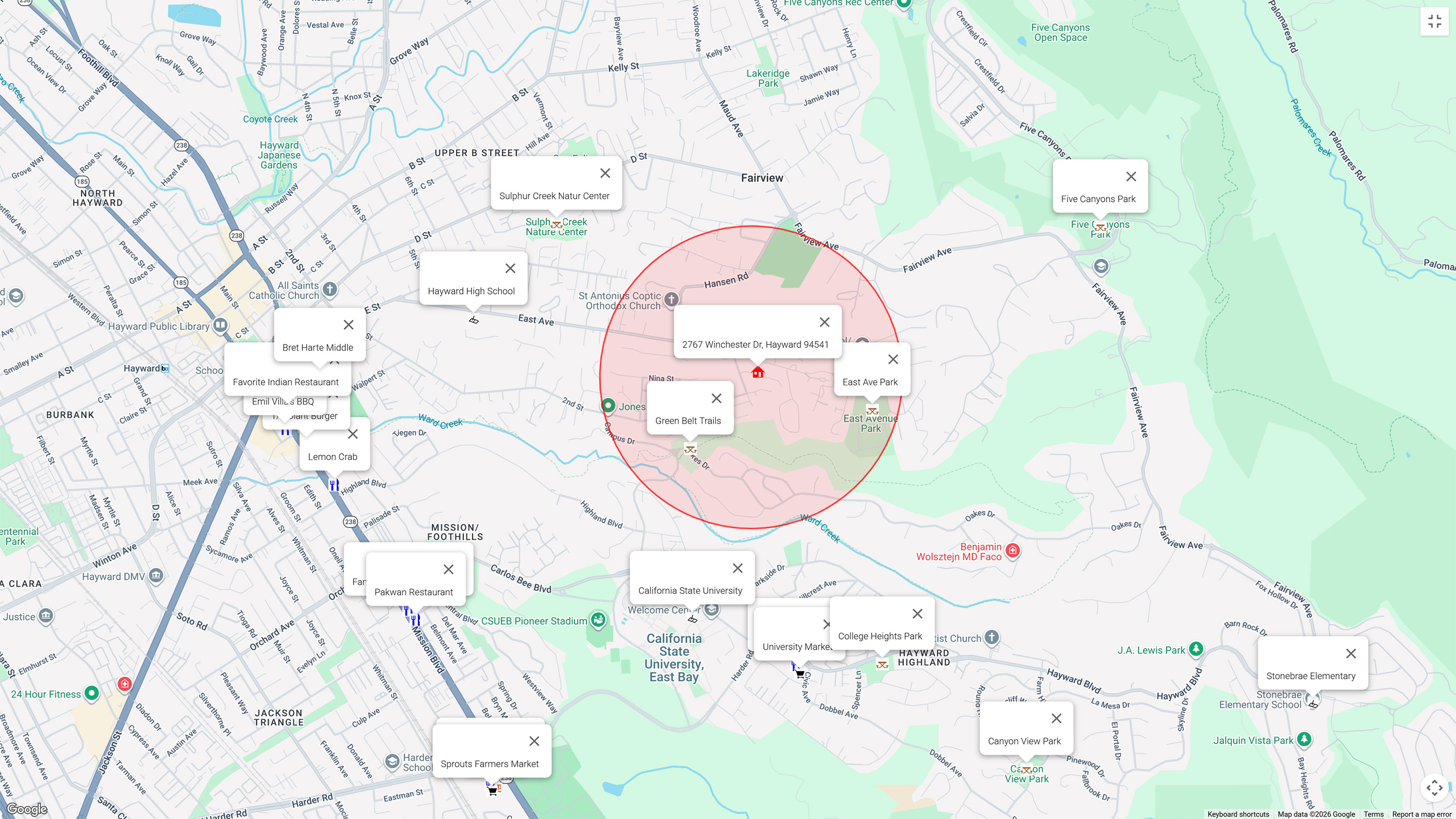 Map of attractions near 2767 Winchester Dr, Hayward 94541