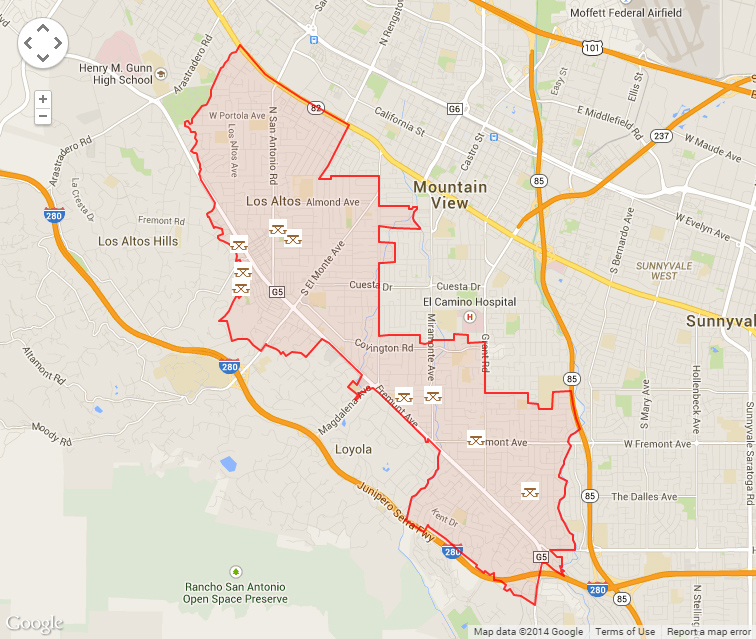 Map of Los Altos showing parks
