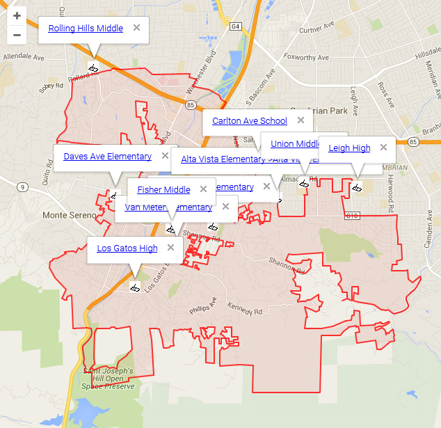 Map of Los Gatos Schools
