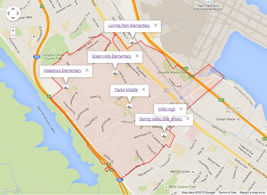 Map of Millbrae Schools