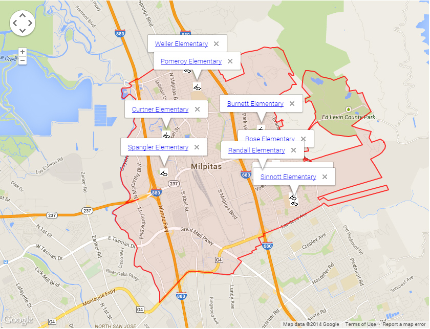 Map of Milpitas Schools