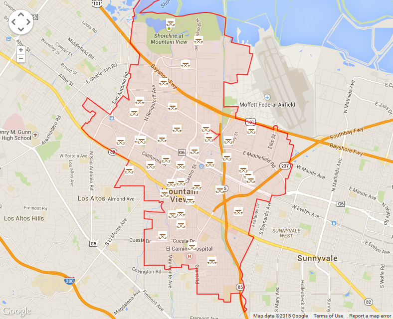 Map of Mountain View showing parks