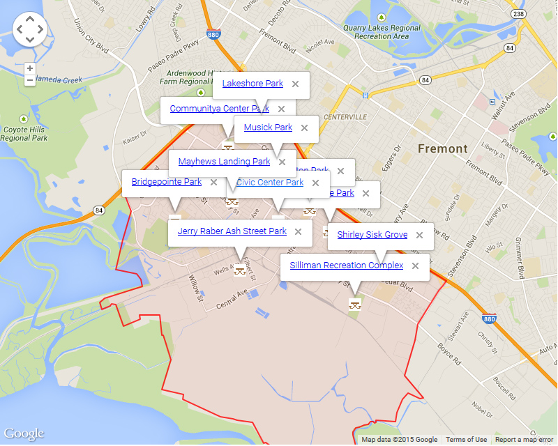Map of Newark showing parks
