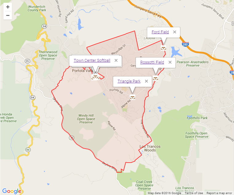 Map of Portola Valley showing parks