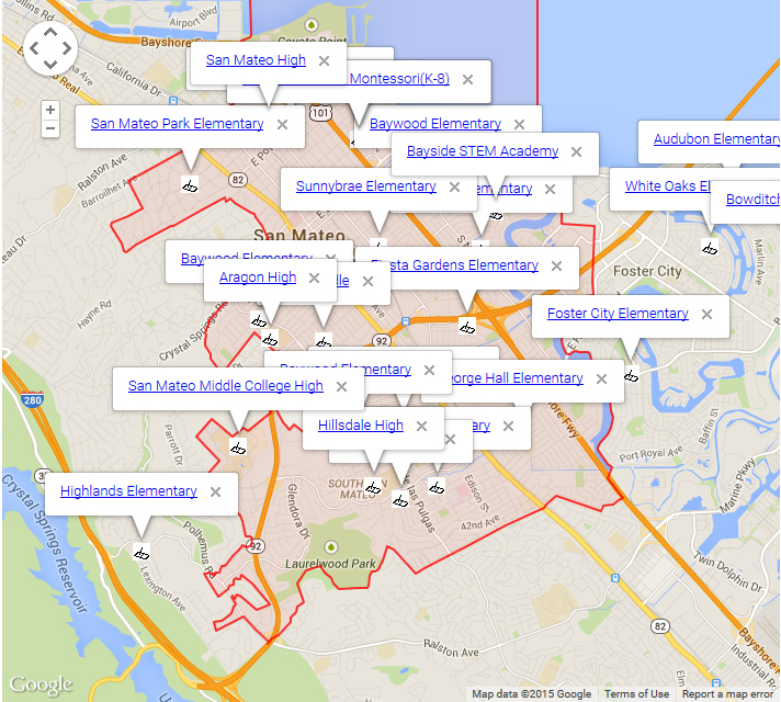 Map of San Mateo Schools